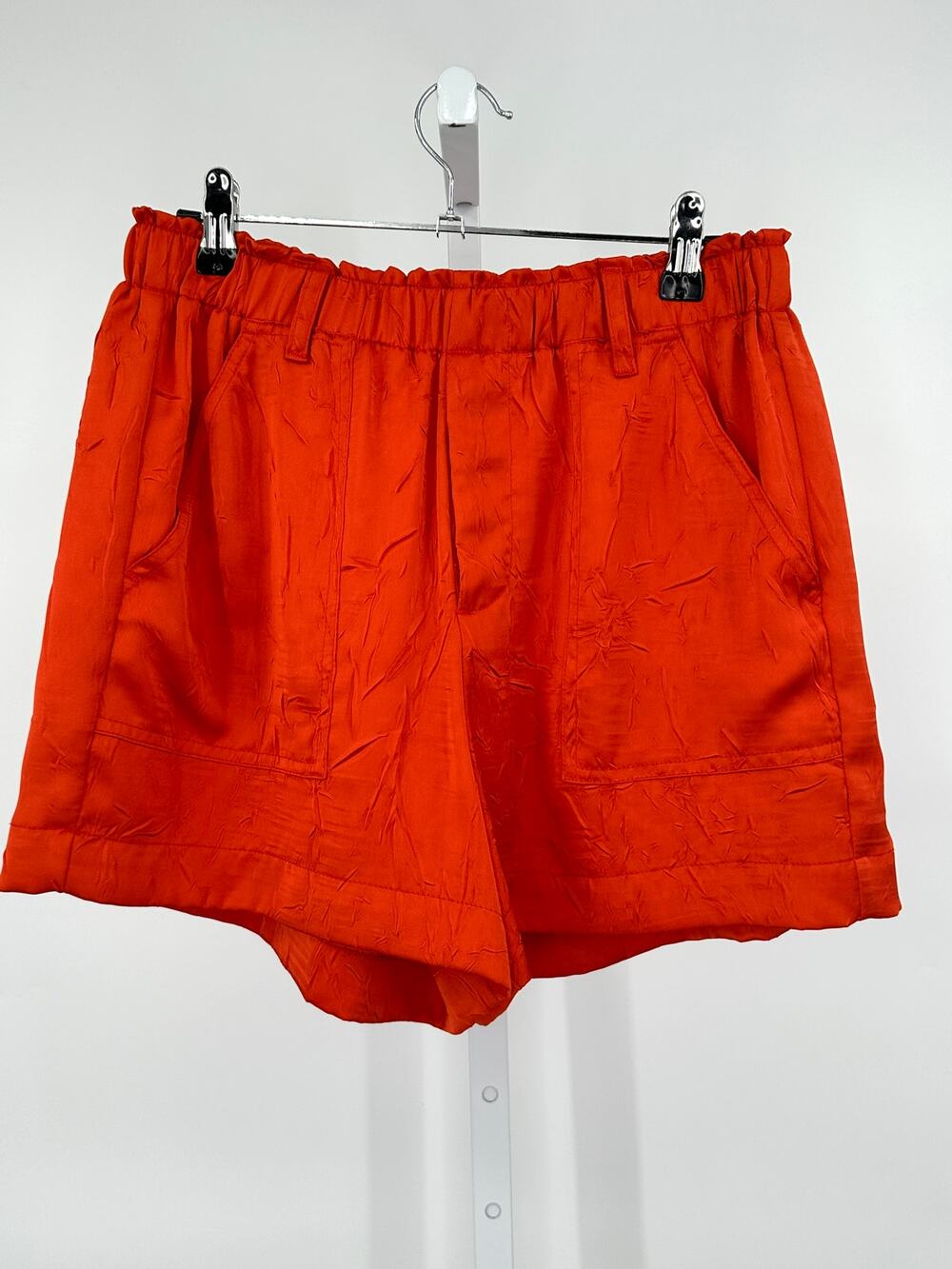 Fifteen Twenty Crinkled Satin Shorts Burnt Orange Elastic Waist Pockets S